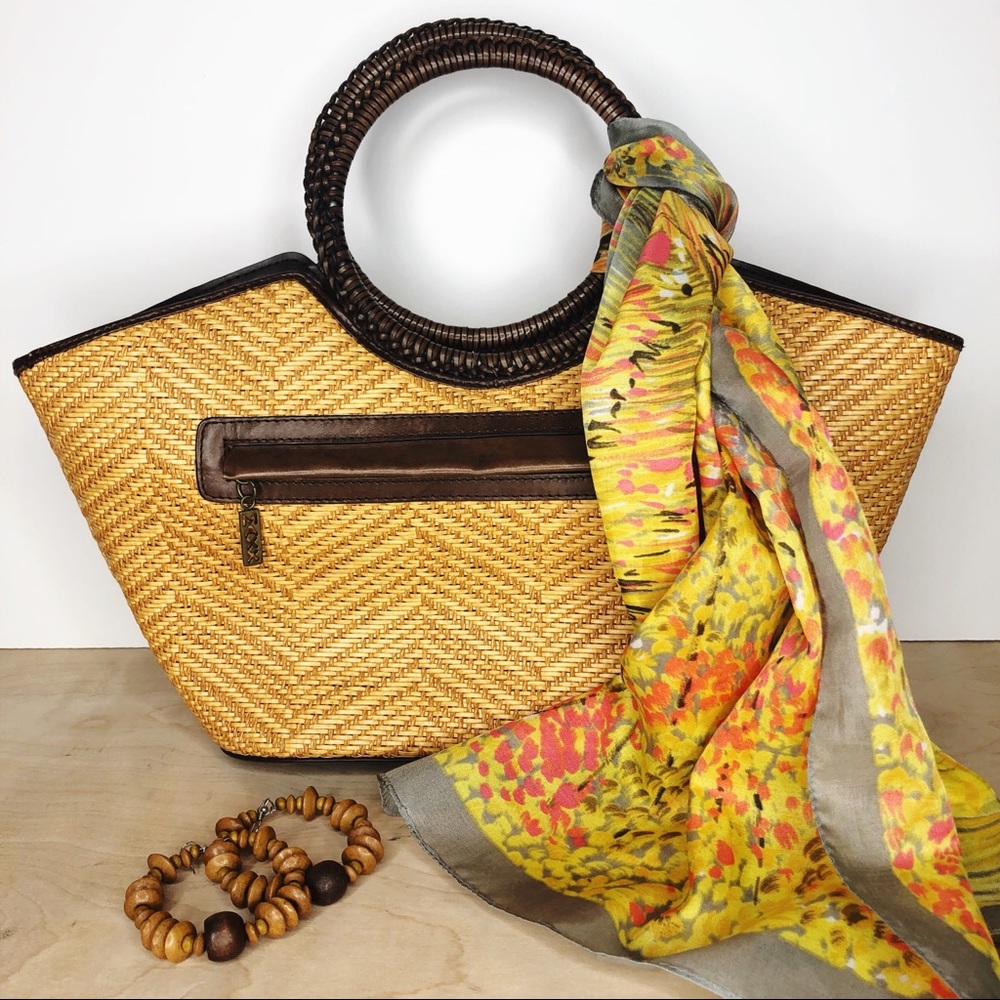 Maxx New York Rattan Purse Leather Handles